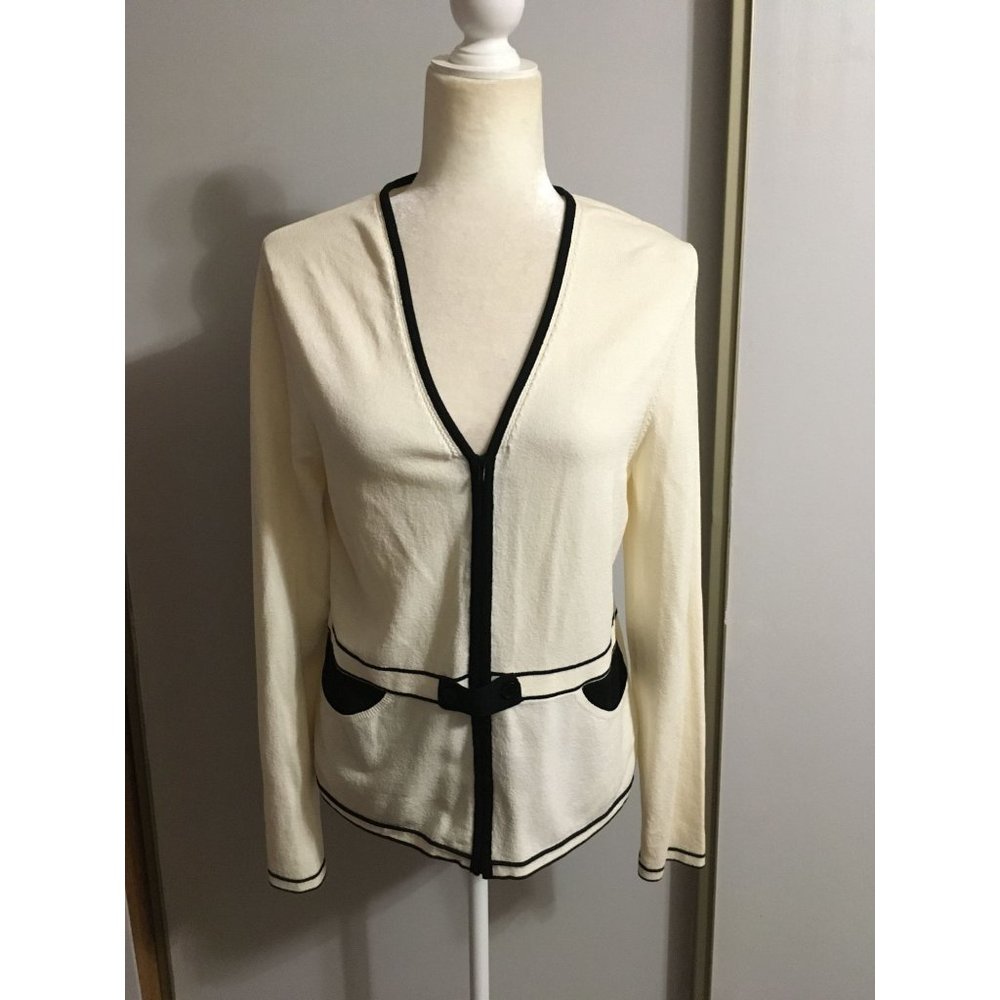 Olo Large Cream Vintage Classic Business Occasion Zip Sophisticated Cardigan Top